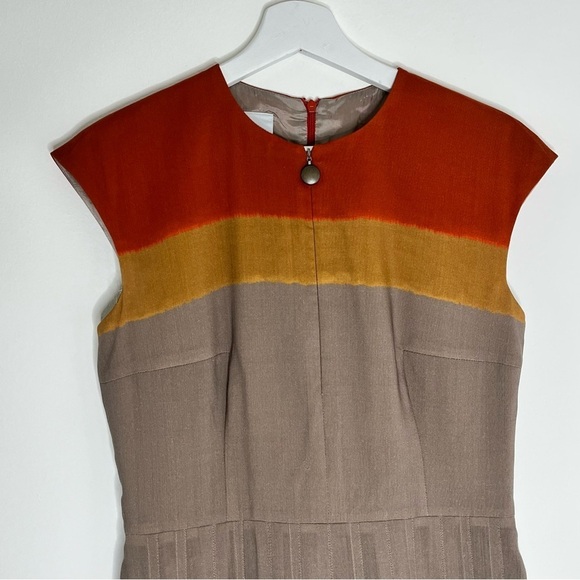 Akris Punto 100% Wool Pleated Cap Sleeve Color Blocked Dress Size 6 - Picture 2 of 8